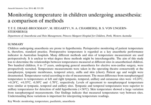 Monitoring temperature in children undergoing anaesthesia: a comparison of methods