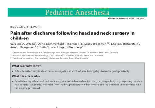 Pain after discharge following head and neck surgery in children