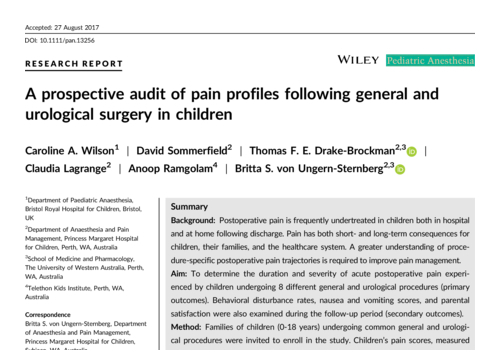 A prospective audit of pain profiles following general and urological surgery in children