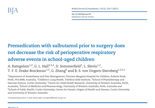 Premedication with salbutamol prior to surgery does not decrease the risk of perioperative respiratory adverse events in school-aged children