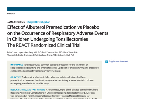Effect of Albuterol Premedication vs Placebo on the Occurrence of Respiratory Adverse Events in Children Undergoing Tonsillectomies