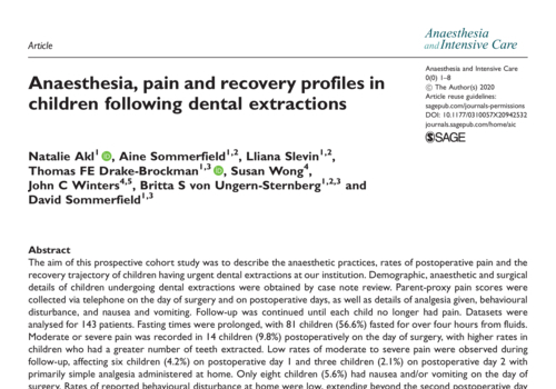 Anaesthesia, pain and recovery profiles in children following dental extractions
