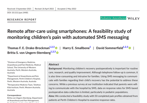 Remote after-care using smartphones: A feasibility study of monitoring children's pain with automated SMS messaging